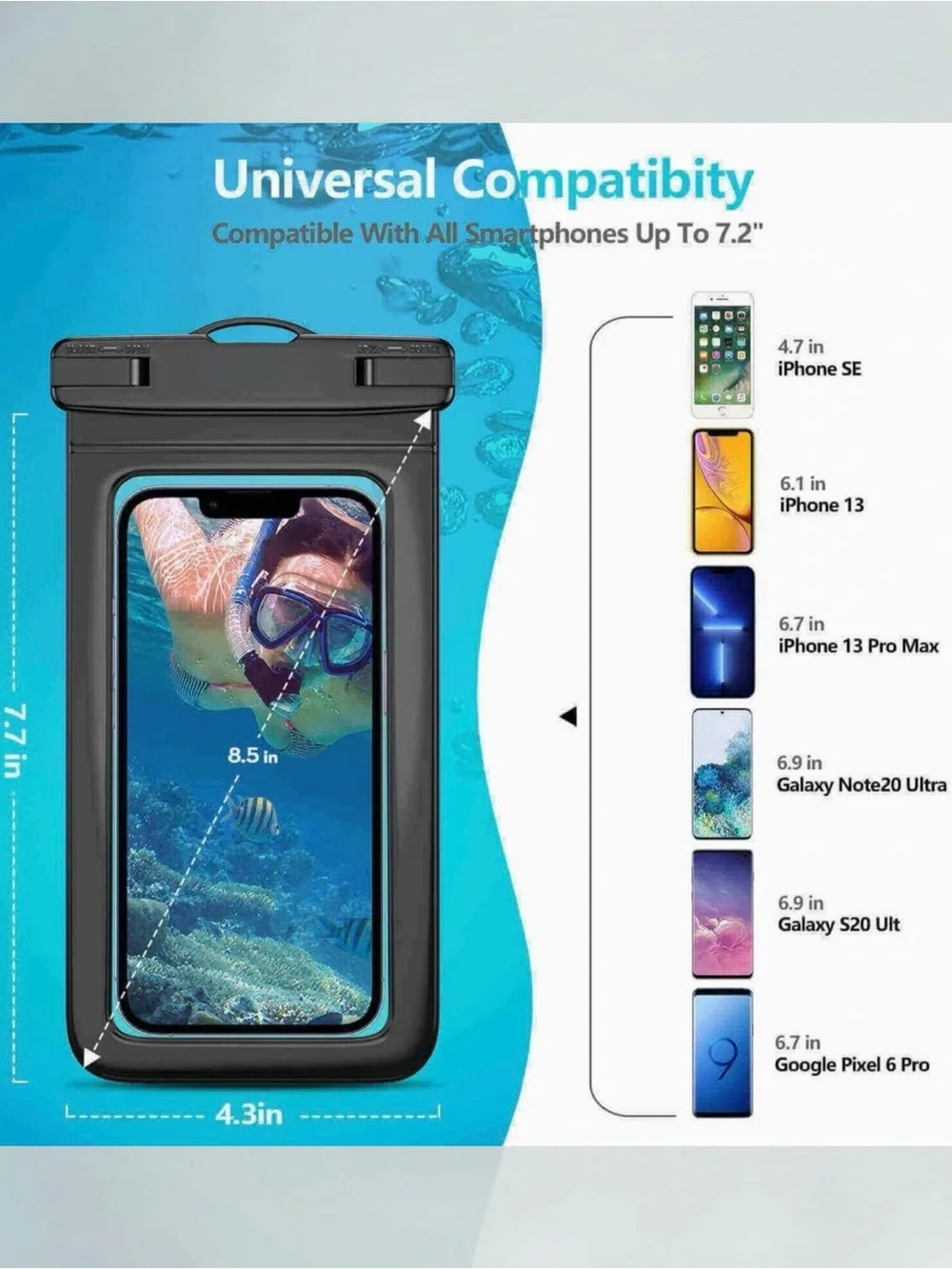 Universal Waterproof Phone Pouch with Lanyard - Black, Blue, Mint